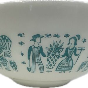 Pyrex 473 Amish Butterprint White Turquoise 2 1/2 Quart Cinderella Bowl